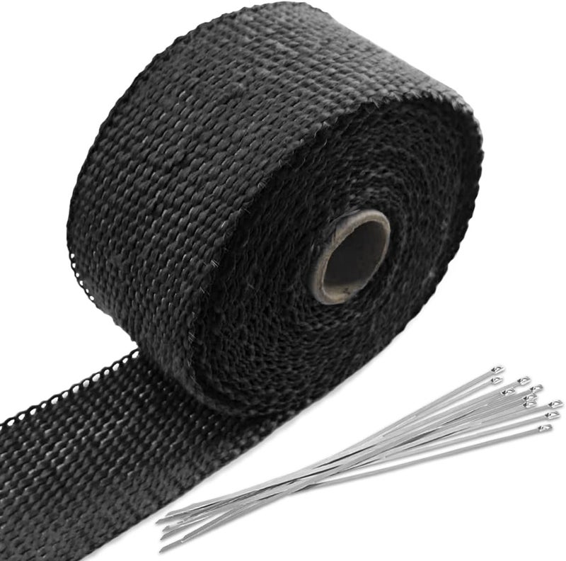 BDZMC 2" x 16 Ft Motorcycle Exhaust Heat Wrap Roll, Exhaust Manifold Heat Wrap Fiberglass Heat Shield Tape, Car Exhaust Tube Thermal Wrap Tape with 10 Stainless Locking Ties - Image 1